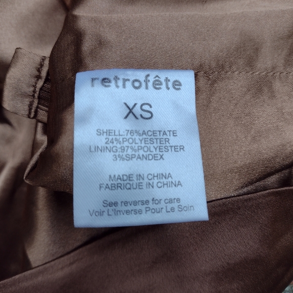 Retrofete Elio Satin Off Shoulder Long Sleeve Cocktail Dress Brown XS NWT - Picture 8 of 8